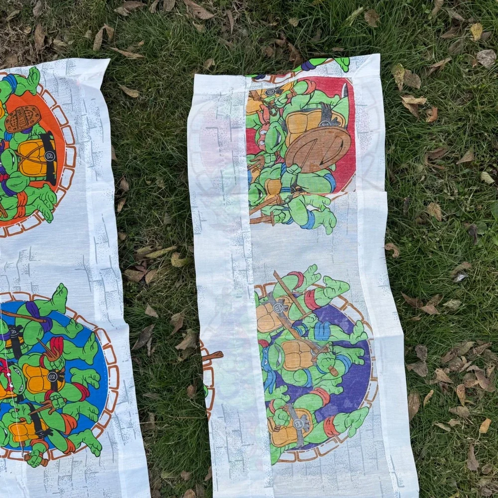 Vtg 90s Teenage Mutant Ninja Turtles Curtains Rod Pocket Panels Set of two 40X14